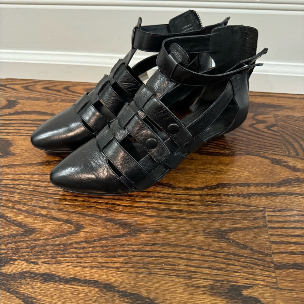Black wedge straps booties. Kelsi Dagger. New